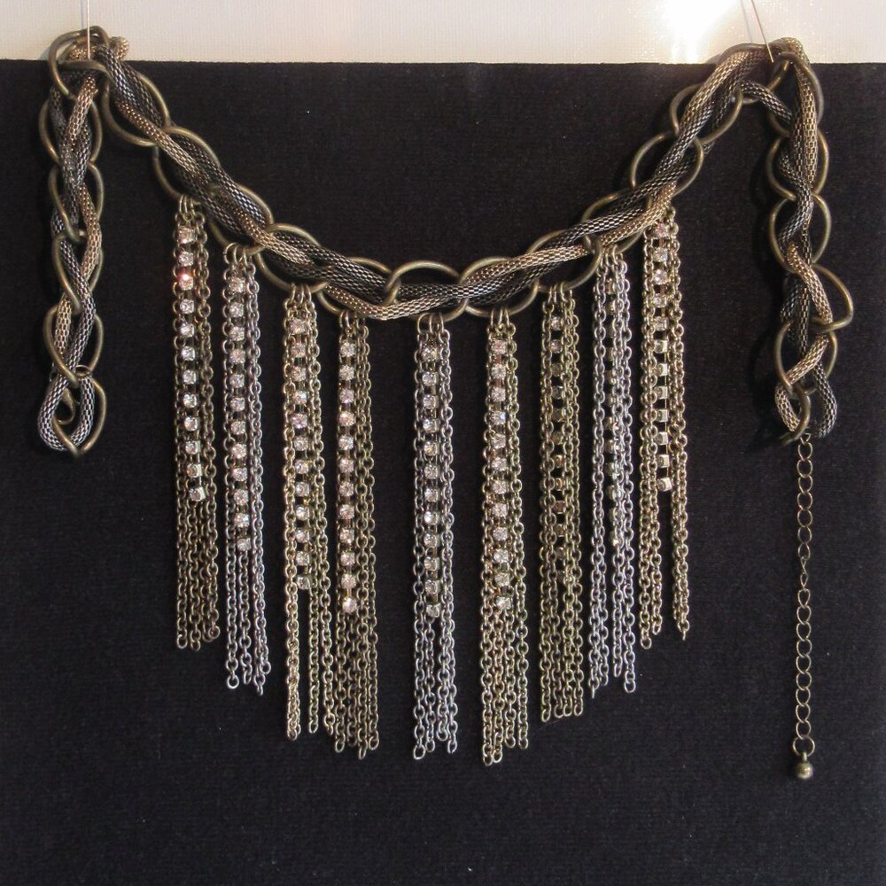 Steampunk, Chain & Crystal Choker, Gold, Silver, Bronze, Pewter, Rope, Link, Vtg